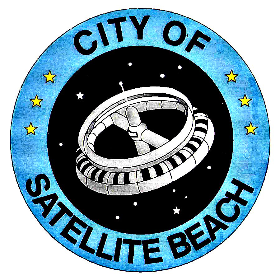 City-SatelliteBeach_Logo A blue circle with the city of satellite beach written on it.