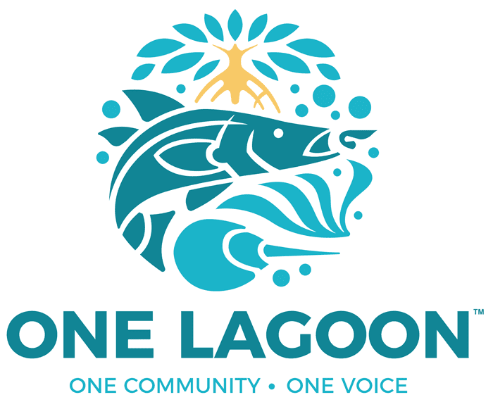 IRLNEP_Logo A logo of a fish and tree with the words " one lagoon " underneath it.