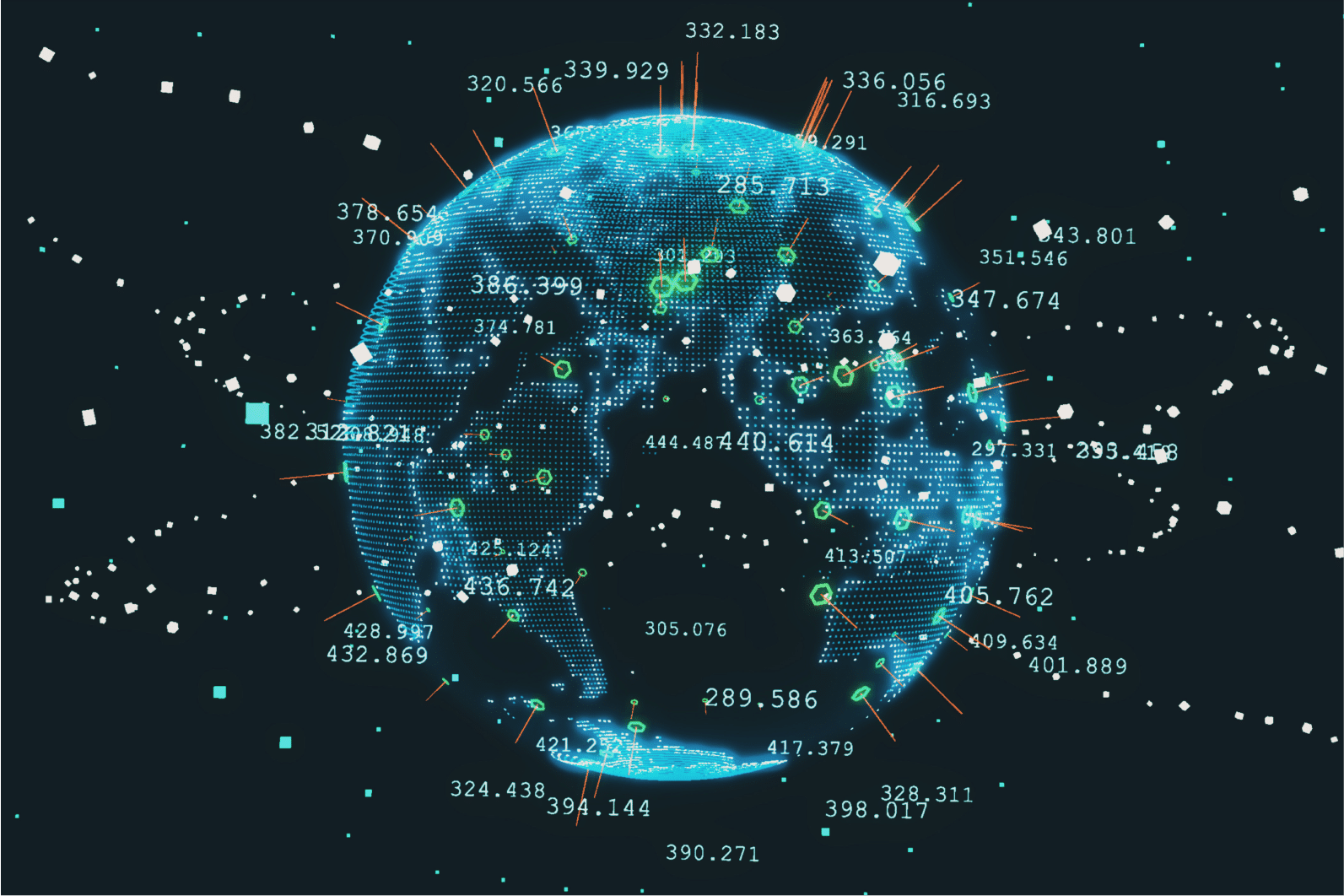 Digital globe with glowing data points.